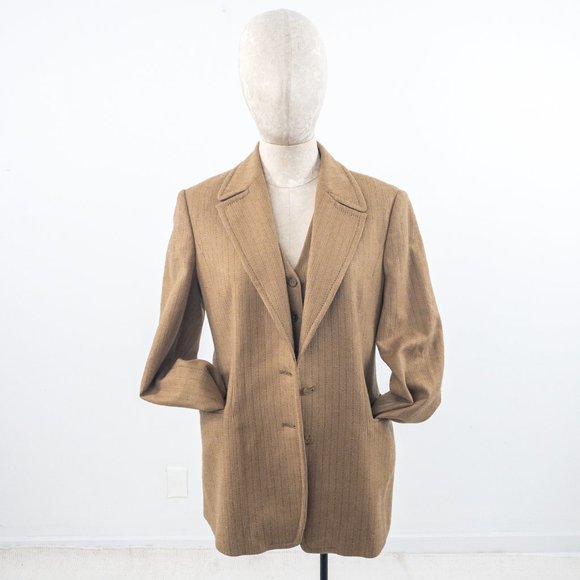 Vintage M French Cashmere 2pc Set Blazer Vest Tan - Picture 7 of 14